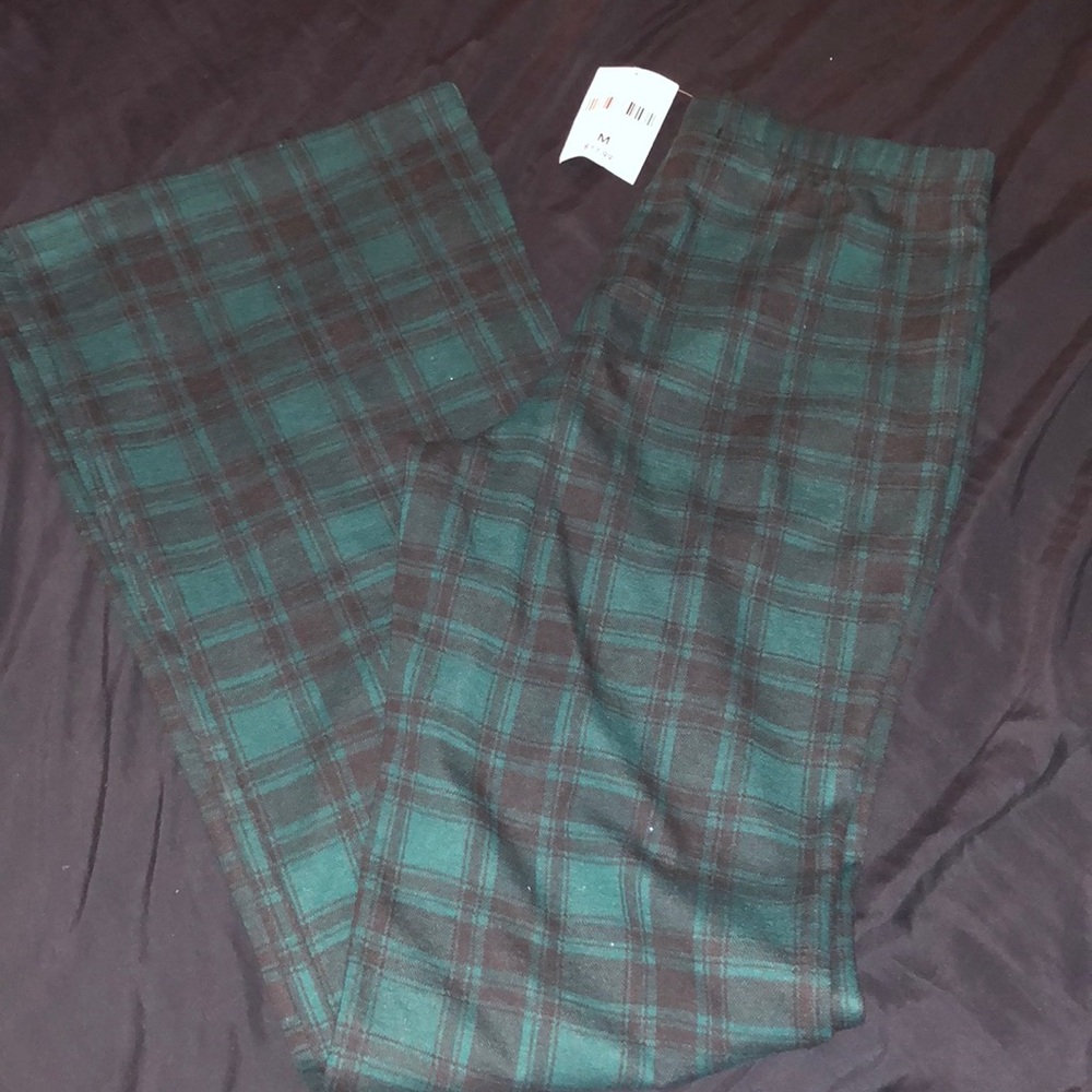 Plaid flare pants.